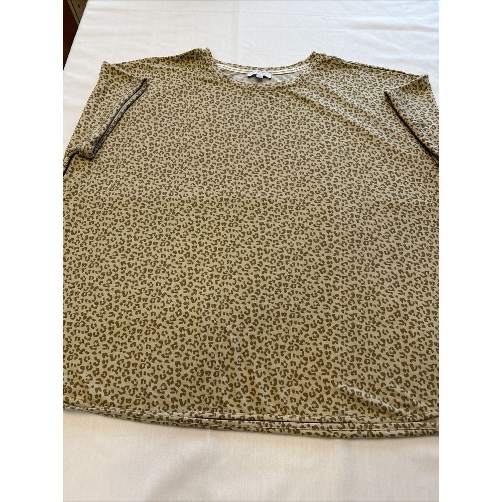 New Directions Plus 4X Tan leopard cotton/polyester short sleeve knit top